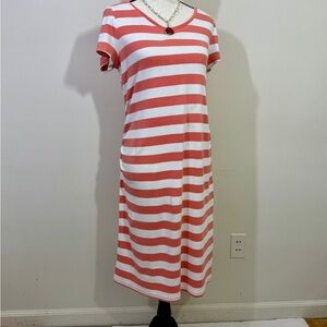 Striped Coral and White maternity V-Neck Dress
